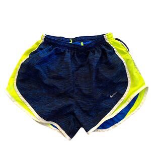 Nike Dri-Fit Tempo Shorts Blue Stripe Neon Yellow Size Small Womens